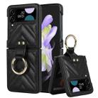 For Samsung Galaxy Z Flip4 V-shaped Folding Protective Phone Case with Folding Ring(Black) - 1