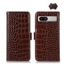 For Google Pixel 7a Crocodile Top Layer Cowhide Leather Phone Case(Brown) - 1