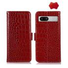 For Google Pixel 7a Crocodile Top Layer Cowhide Leather Phone Case(Red) - 1