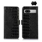 For Google Pixel 7a Crocodile Top Layer Cowhide Leather Phone Case(Black) - 1