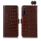 For Sony Xperia 1 V Crocodile Top Layer Cowhide Leather Phone Case(Brown) - 1