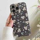 For iPhone 14 Pro Water Sticker Flower Pattern PC Phone Case(Black Backgroud White Flower) - 1