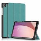For Lenovo M8 4th GenTB-300FU Custer Pure Color 3-Fold Holder Leather Tablet Case(Dark Green) - 1