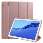 Huawei MediaPad T5 10 inch 3-folding Horizontal Flip PU Leather + Shockproof Honeycomb TPU Case with Holder(Rose Gold) - 1