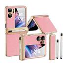 For OPPO Find N2 Flip Litchi Texture Leather Hinged Electroplated Phone Case with Pen(Gold Pink) - 1