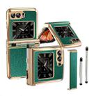 For Motorola Razr 2022 Foldable Electroplated Plain Leather Phone Case with Stylus(Emeralds) - 1