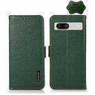 For Google Pixel 7A KHAZNEH Side-Magnetic Litchi Genuine Leather RFID Phone Case(Green) - 1
