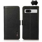 For Google Pixel 7A KHAZNEH Side-Magnetic Litchi Genuine Leather RFID Phone Case(Black) - 1