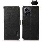 For Xiaomi Redmi Note 12 4G Global KHAZNEH Side-Magnetic Litchi Genuine Leather RFID Phone Case(Black) - 1