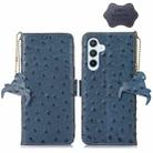 For Samsung Galaxy A14 5G / A14 4G Ostrich Pattern Genuine Leather RFID Phone Case(Blue) - 1