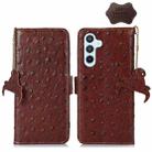 For Samsung Galaxy A14 5G / A14 4G Ostrich Pattern Genuine Leather RFID Phone Case(Coffee) - 1