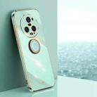 For Honor Magic5 Pro 5G XINLI Straight Edge 6D Electroplate TPU Phone Case with Ring Holder(Mint Green) - 1