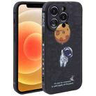 For iPhone 12 Astronaut Pattern Silicone Straight Edge Phone Case(Planet Landing-Black) - 1