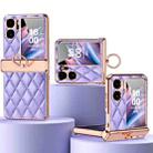 For OPPO Find N2 Flip Rhombus Pattern Electroplated Plain Leather Magnetic Ring Phone Case with Protective Film(Purple) - 1