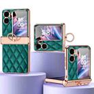 For OPPO Find N2 Flip Rhombus Pattern Electroplated Plain Leather Magnetic Ring Phone Case with Protective Film(Green) - 1