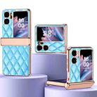 For OPPO Find N2 Flip Rhombus Pattern Electroplated Plain Leather Magnetic Phone Case with Hinge(Blue) - 1