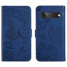 For Google Pixel 7A Skin Feel Butterfly Peony Embossed Leather Phone Case(Blue) - 1