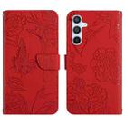 For Samsung Galaxy M14 5G Skin Feel Butterfly Peony Embossed Leather Phone Case(Red) - 1