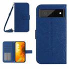 For Google Pixel 7A Skin Feel Sun Flower Pattern Flip Leather Phone Case with Lanyard(Dark Blue) - 1