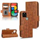 For Google Pixel 5 Symmetrical Triangle Leather Phone Case(Brown) - 1