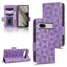 For Google Pixel 7a Symmetrical Triangle Leather Phone Case(Purple) - 1
