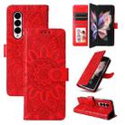 For Samsung Galaxy Z Fold3 5G Embossed Sunflower Leather Phone Case(Red) - 1