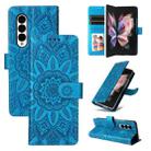 For Samsung Galaxy Z Fold3 5G Embossed Sunflower Leather Phone Case(Blue) - 1