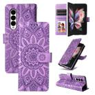 For Samsung Galaxy Z Fold3 5G Embossed Sunflower Leather Phone Case(Purple) - 1