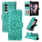 For Samsung Galaxy Z Fold3 5G Embossed Sunflower Leather Phone Case(Green) - 1