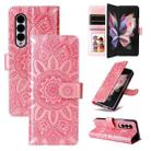 For Samsung Galaxy Z Fold3 5G Embossed Sunflower Leather Phone Case(Rose Gold) - 1