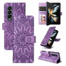 For Samsung Galaxy Z Fold4 5G Embossed Sunflower Leather Phone Case(Purple) - 1