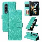 For Samsung Galaxy Z Fold4 5G Embossed Sunflower Leather Phone Case(Green) - 1