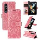 For Samsung Galaxy Z Fold4 5G Embossed Sunflower Leather Phone Case(Rose Gold) - 1