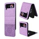 For Samsung Galaxy Z Flip4 5G Embossed Sunflower Leather Phone Case(Purple) - 1