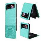 For Samsung Galaxy Z Flip4 5G Embossed Sunflower Leather Phone Case(Green) - 1