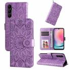 For Samsung Galaxy A24 4G Embossed Sunflower Leather Phone Case(Purple) - 1
