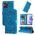 For Honor X7a Embossed Sunflower Leather Phone Case(Blue) - 1