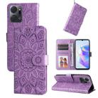 For Honor X7a Embossed Sunflower Leather Phone Case(Purple) - 1