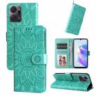 For Honor X7a Embossed Sunflower Leather Phone Case(Green) - 1