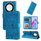 For Honor X9a/X40 5G/Magic5 Lite Embossed Sunflower Leather Phone Case(Blue) - 1