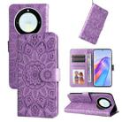 For Honor X9a/X40 5G/Magic5 Lite Embossed Sunflower Leather Phone Case(Purple) - 1