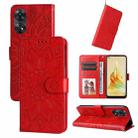 For OPPO Reno8 T 4G Embossed Sunflower Leather Phone Case(Red) - 1