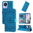 For vivo Y02 4G Embossed Sunflower Leather Phone Case(Blue) - 1