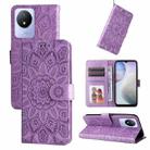 For vivo Y02 4G Embossed Sunflower Leather Phone Case(Purple) - 1