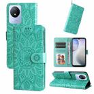 For vivo Y02 4G Embossed Sunflower Leather Phone Case(Green) - 1