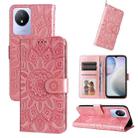 For vivo Y02 4G Embossed Sunflower Leather Phone Case(Rose Gold) - 1