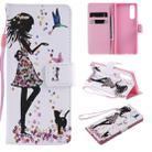 For Sony XZ5 Painting Horizontal Flip Leather Case with Holder & Card Slot & Lanyard(Woman and Cat) - 1