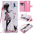 For Sony Xperia 20 Painting Horizontal Flip Leather Case with Holder & Card Slot & Lanyard(Woman and Cat) - 1