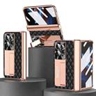For OPPO Find N2 Rhombus Pattern Electroplated Plain Leather Phone Case with Hinge(Black) - 1