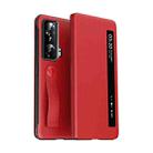 For Honor Magic Vs Side Window View Smart Litchi Pattern Leather Phone Case with Hand Strap(Red) - 1